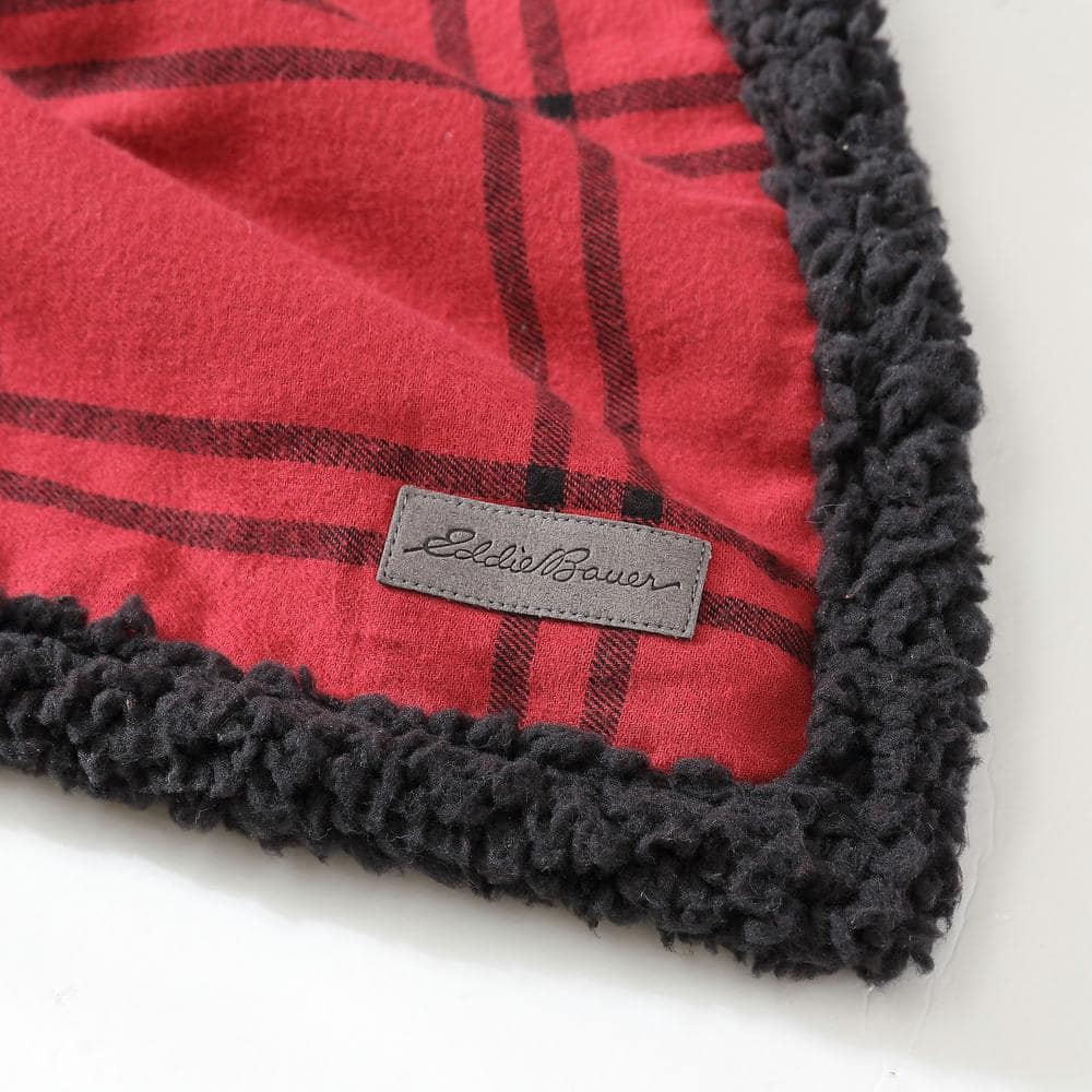Red and Black Plaid Cotton Sherpa Reversible Throw Blanket