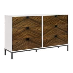 White, Brown and Black 6-Drawer 66 in. Wide Dresser Without Mirror