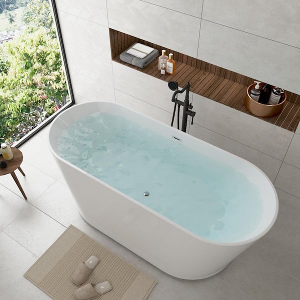 59in x 29. 5in Acrylic Freestanding Soaking Bathtub Acrylic Tubs with Centre Pop Up Drain in White