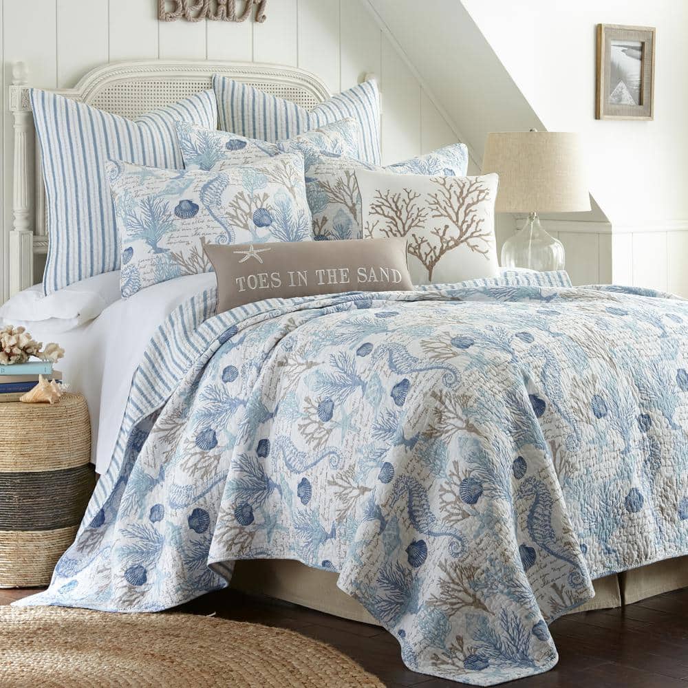 Galapagos Blue Stripe Quilted Cotton Euro Sham - (Set of 2)