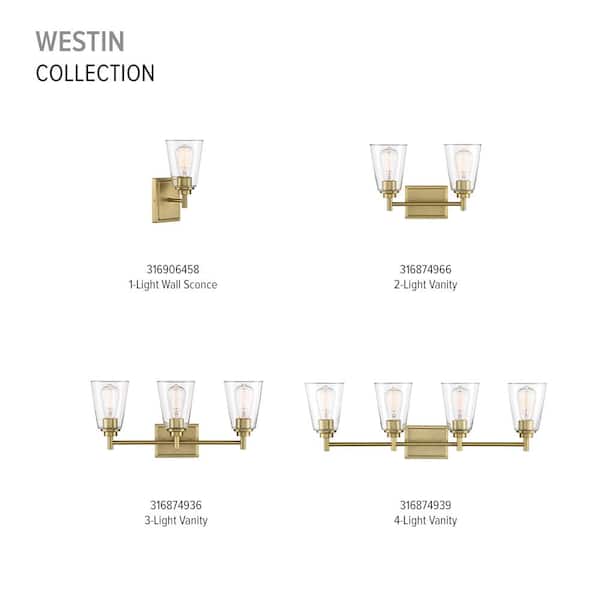 Designers Fountain - Westin 15 in. 2-Light Brushed Gold Industrial Vanity Light with Clear Glass Shades