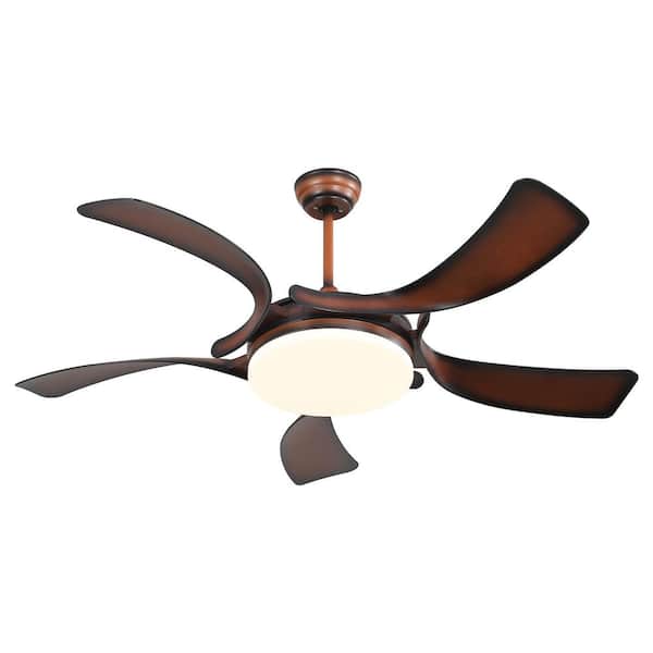 BANSA ROSE 52 in. LED Integrated Indoor Brown 5 Leaf Ceiling Fan Light, DC Motor, with 6 Speed Remote, Reversible