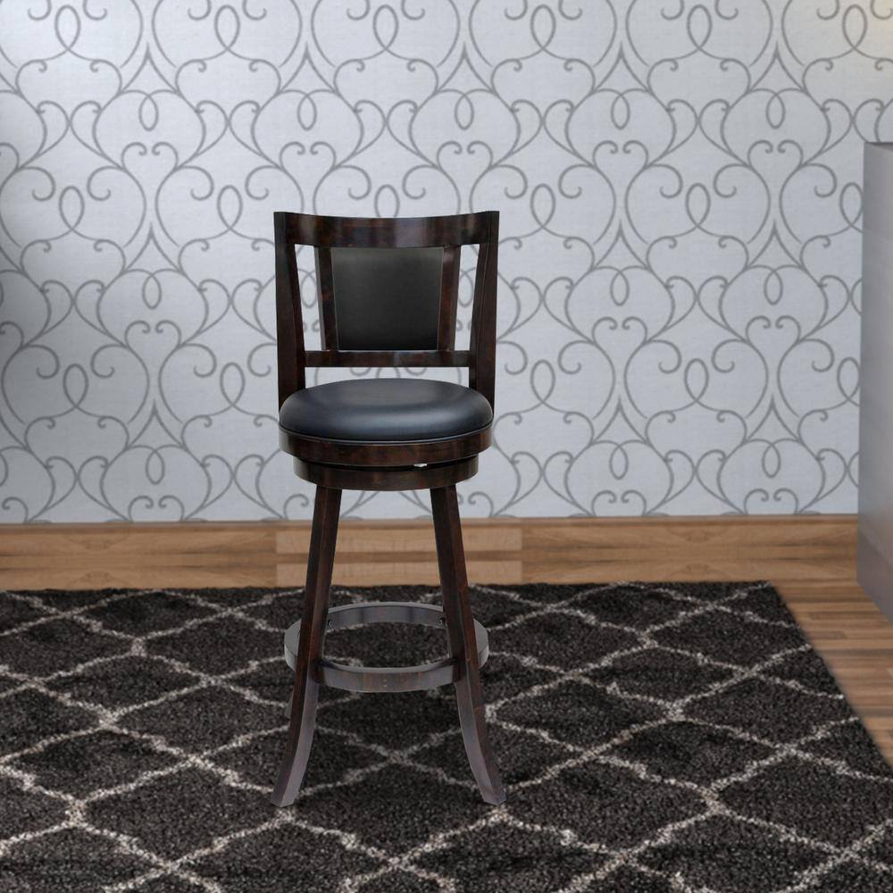 Elegant Dark Brown Swivel Counter Stool with Cushioned Leather Seat