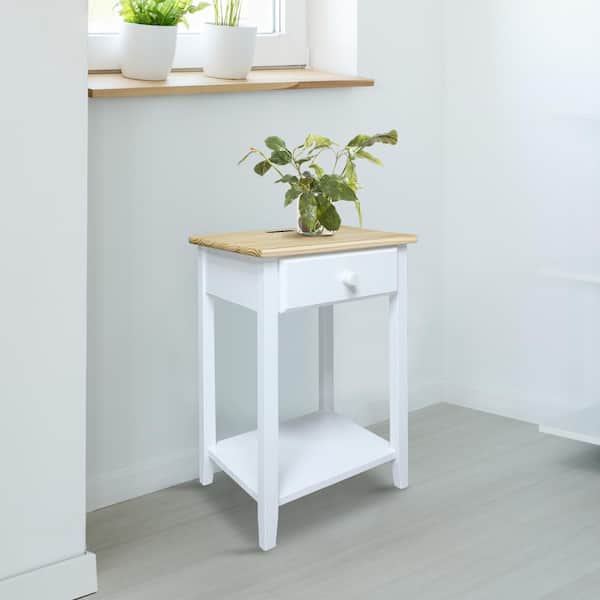 Casual Home Night Owl Natural White 1 Drawer 17.5 in. W Nightstand with USB Port