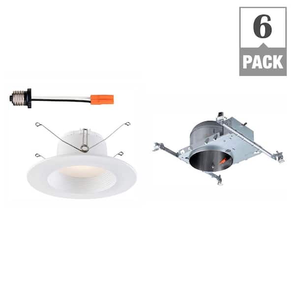 EnviroLite 6 in. 2700K New Construction Recessed Integrated LED Housing with White Baffle LED Trim Kit (6-Pack)