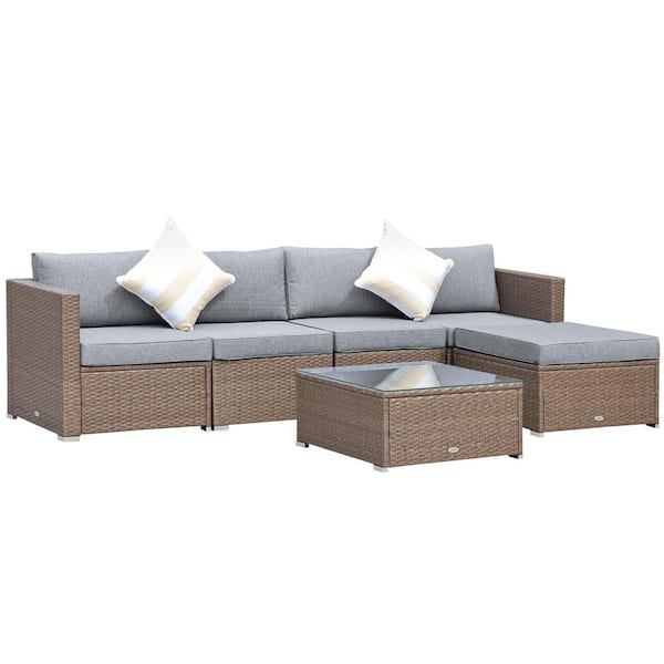 Outsunny 6-Piece Wicker Patio Conversation Set with Cushions