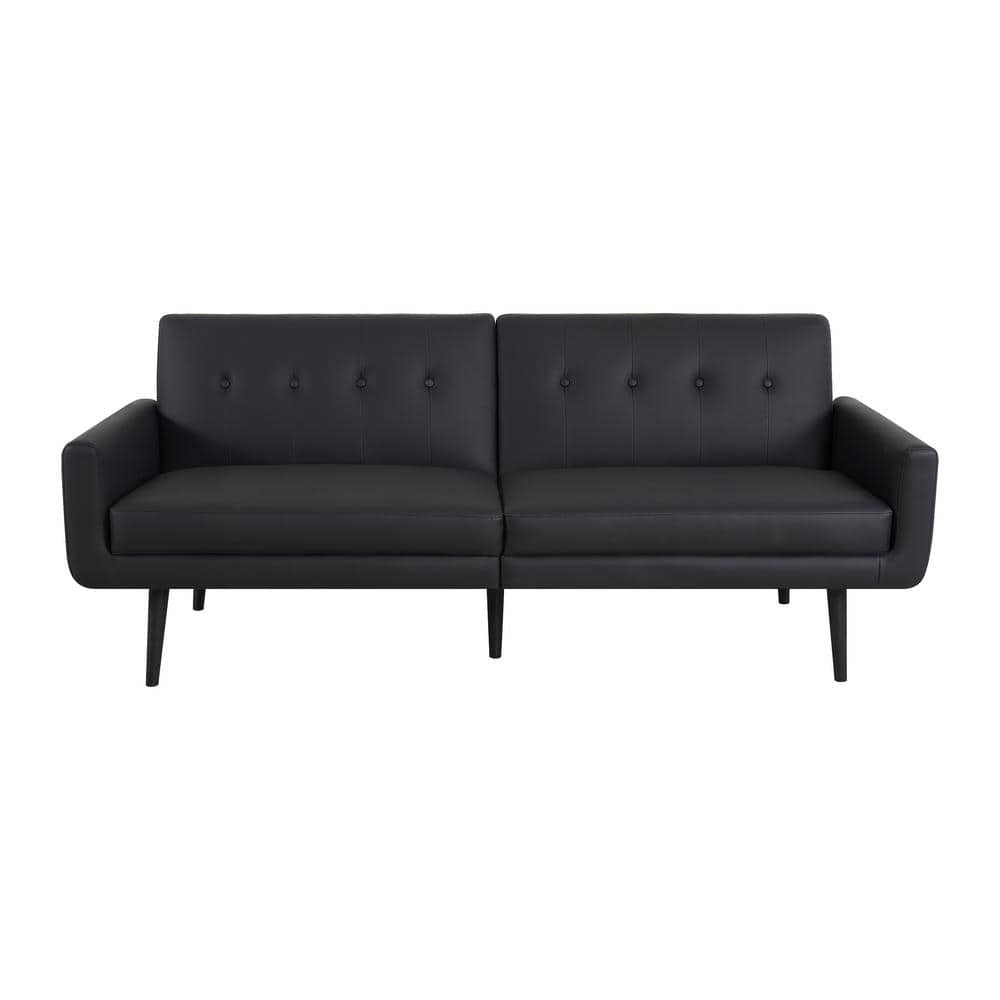 MAYKOOSH Black Leather Futon Sofa, Convertible, Split Back Premium Faux ...