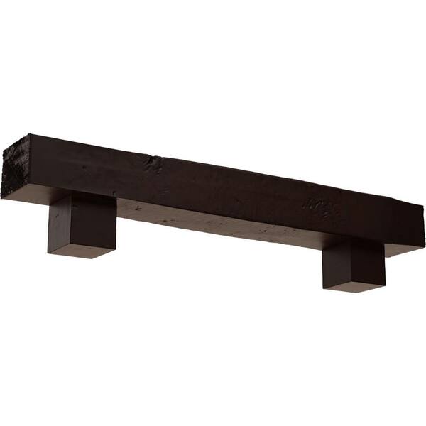 Ekena Millwork 8 in. x 10 in. x 5 ft. Knotty Pine Faux Wood Fireplace Mantel Kit, Alamo Corbels, Premium Mahogany