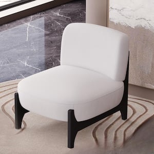 Mid-Century Modern White Velvet Upholstered Accent Chair with Rubber Wood Frame