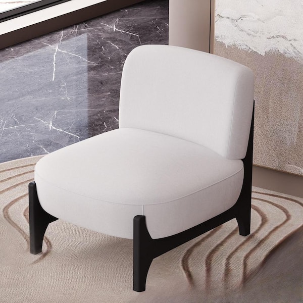Harper & Bright Designs Mid-Century Modern White Velvet Upholstered Accent Chair with Rubber Wood Frame