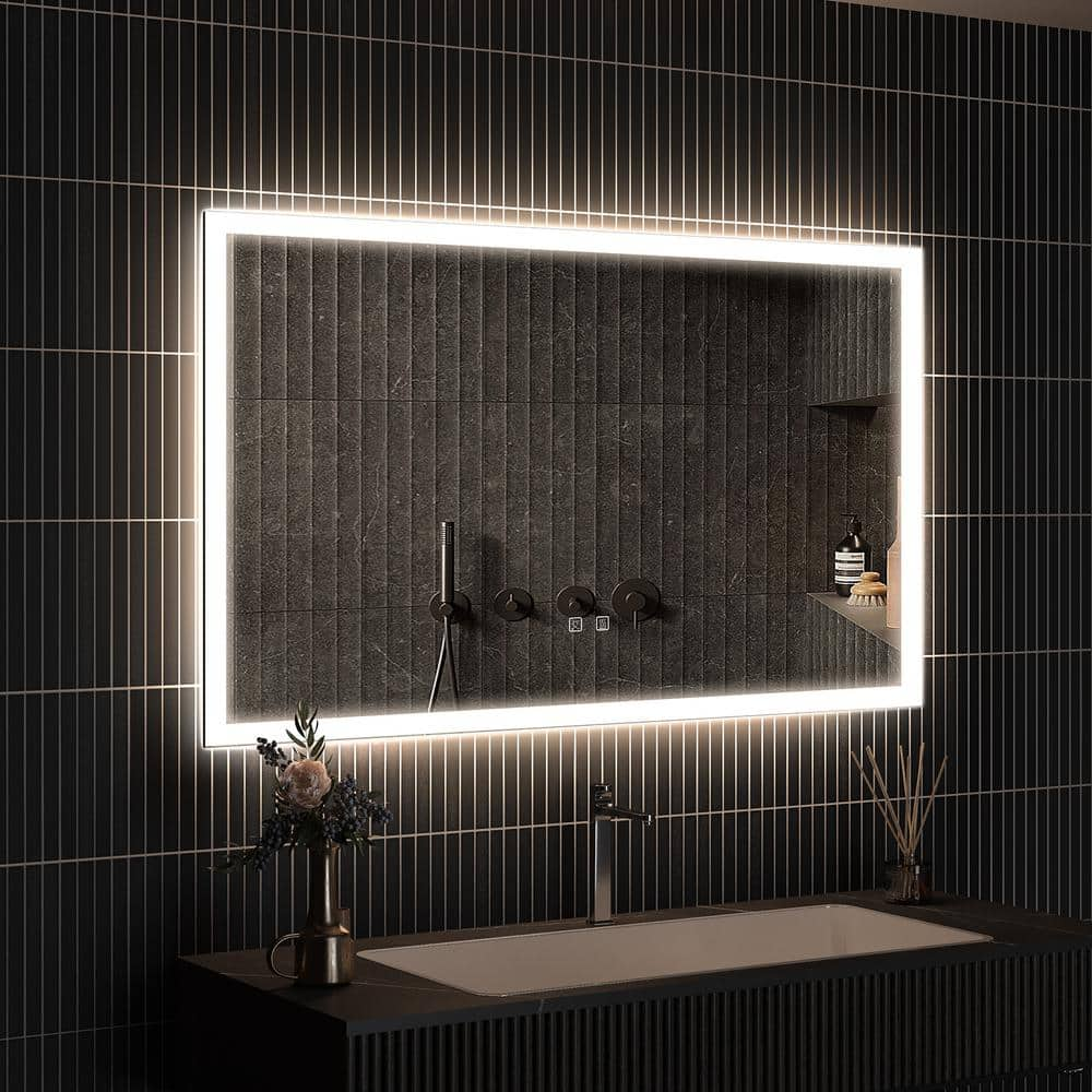 48 in. W x 30 in. H Rectangular Frameless LED Light with 3-Color and Anti-Fog Wall Mounted Bathroom Vanity Mirror -  HOMLUX, 7A40004B96