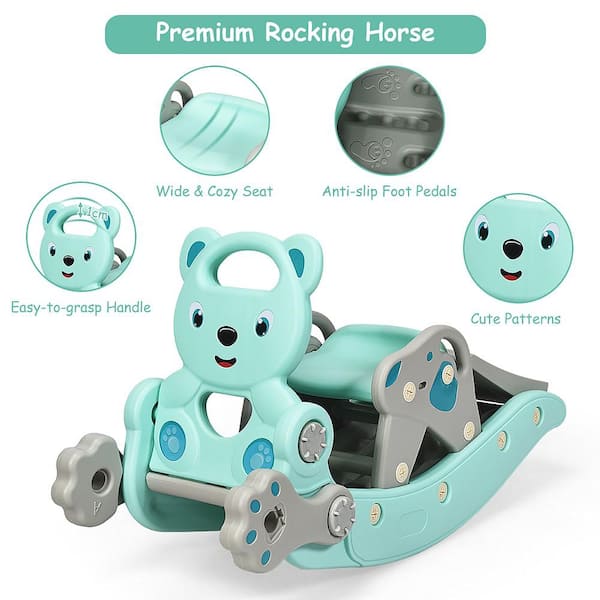 Baby Rocking Horse Slide Set 4-in-1 Kids Swing Toys with Basketball Hoop Ferrule