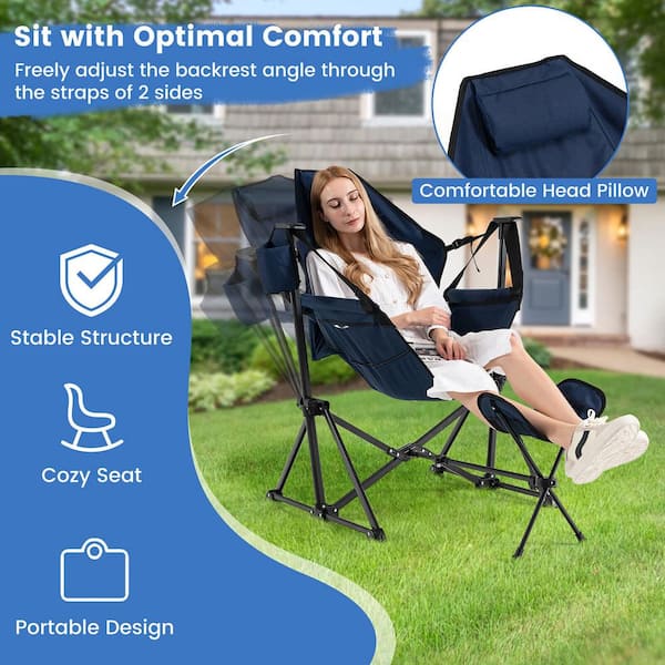 Hammock Camping Chair with Retractable Footrest and Carrying Bag Navy