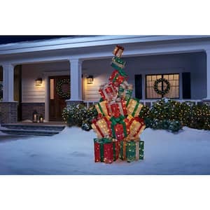 75 in Warm White 400-Light LED Twinkle Stacked Giftbox Stand Yard Sculpture