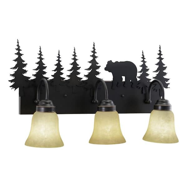 Bozeman 24.75 in. W 3-Light Bronze Rustic Bear Bathroom Vanity Light Fixture