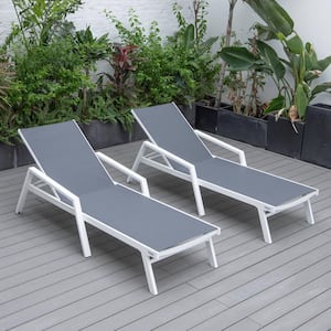 White Powder Coated Aluminum Frame Marlin Modern Patio Chaise Lounge Arm Chair with Dark Grey (Set of 2)