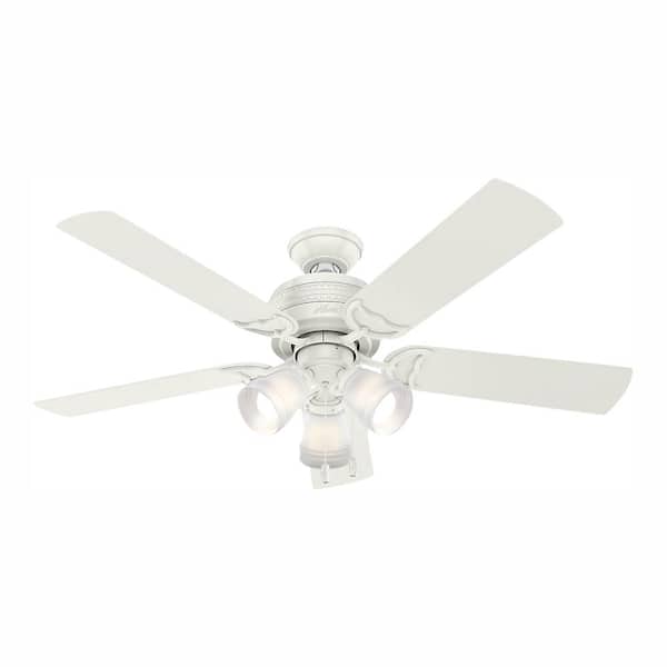 Hunter Prim 52 in. LED Indoor 3-Light Fresh White Ceiling Fan