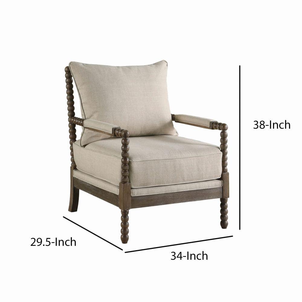 Beige and Brown Wood Spindle Accent Chair