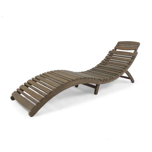 Sudzendf 1-Piece Gray Wood Outdoor Patio Chaise Lounge