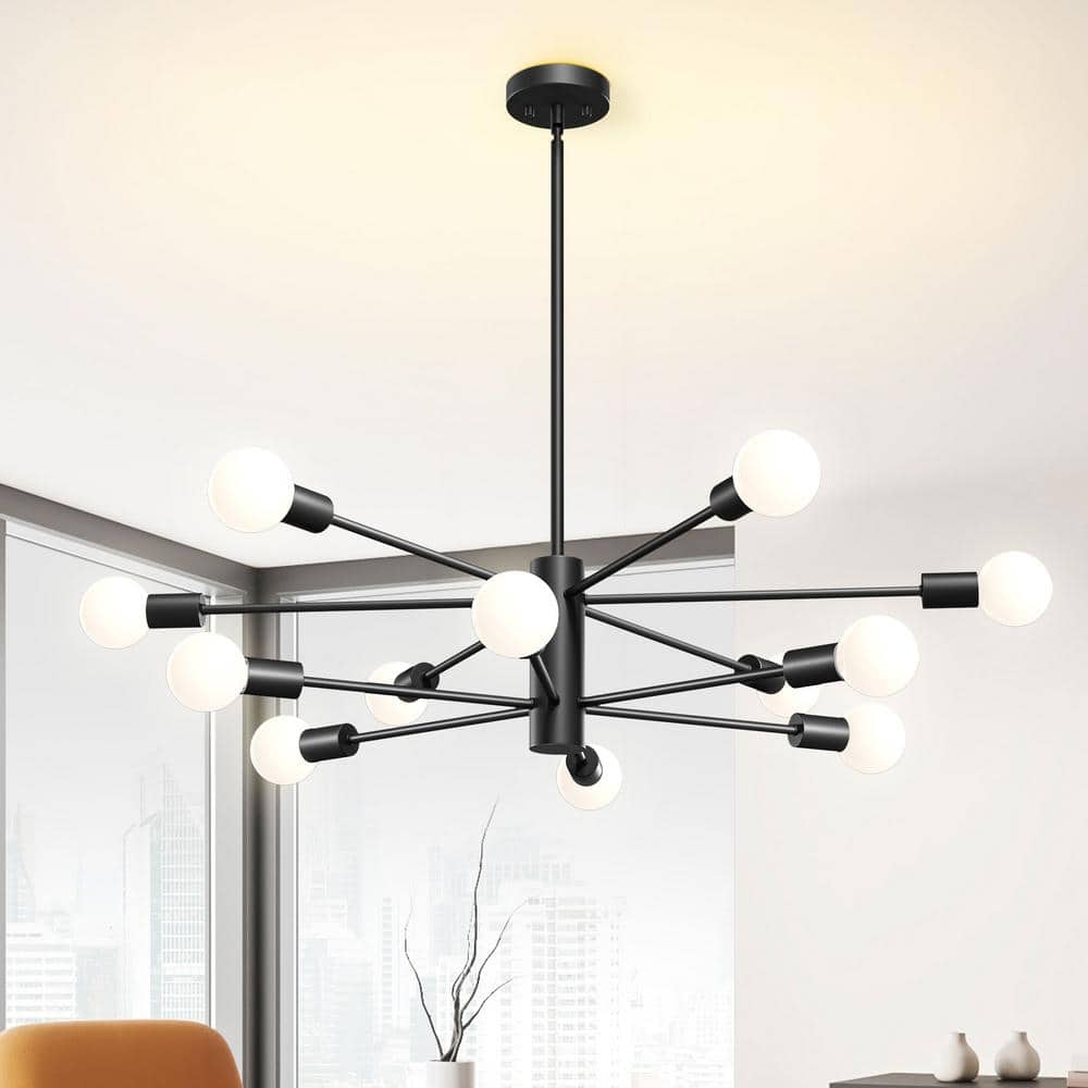 EDISHINE Klotilda 12-Light Matte Black Dimmable Sputnik Modern