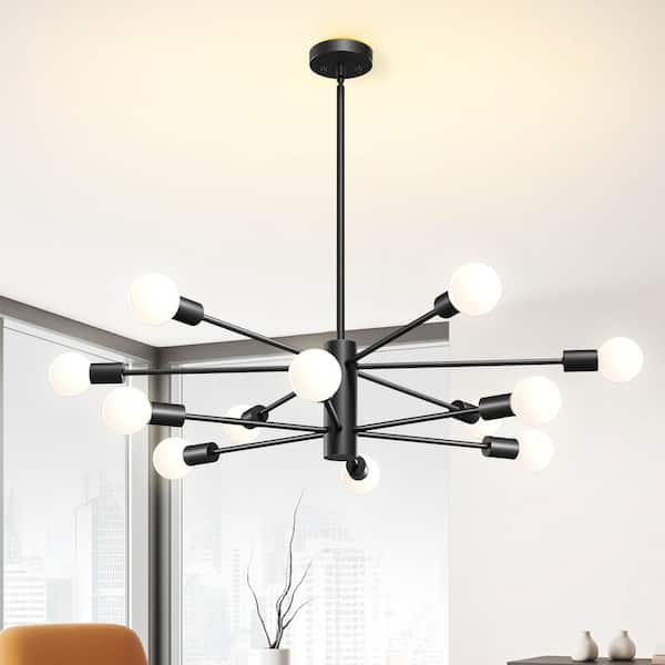 EDISHINE Klotilda 12-Light Matte Black Dimmable Sputnik Modern Linear Chandelier