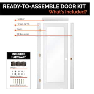 DIY RTA Kit 30 in. x 80 in. 1-Lite Left-Hand Clear Glass Solid Core MDF Primed Single Ready To Assemble Interior Door