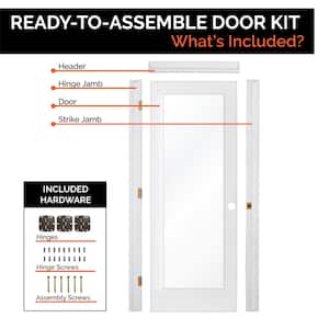 Ready-To-Assemble 24 in. x 80 in. 1-Lite Right-Hand Clear Glass Solid Core MDF Primed Single Prehung Interior Door