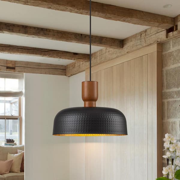 EDISLIVE Nathan 12.2 in. 1-Light Black Hammer Pendant Light Farmhouse Kitchen Island Light