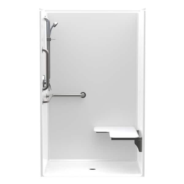 Accessible AcrylX 46 in. x 36 in. x 75.3 in. 1-Piece ANSI Shower Stall with Right Seat and Grab Bars in White