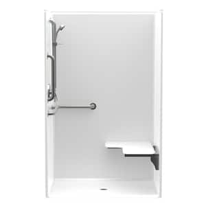 Accessible AcrylX 46 in. x 36 in. x 75.3 in. 1-Piece ANSI Shower Stall with Right Seat and Grab Bars in White