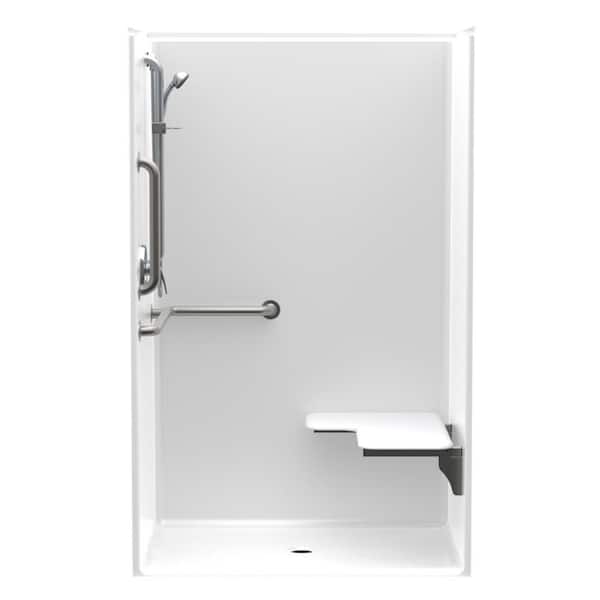 Aquatic Accessible AcrylX 46 in. x 36 in. x 75.3 in. 1-Piece ANSI Shower Stall with Right Seat and Grab Bars in White