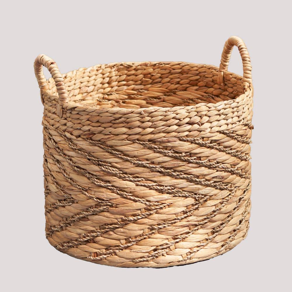 HOT Seller Brown 15 in. x 15 in. Water Hyacinth Wood Decorative Basket Set 