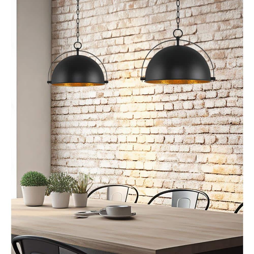 Sulis 14.5" Black Metal Dome Pendant Light with Gold Accents