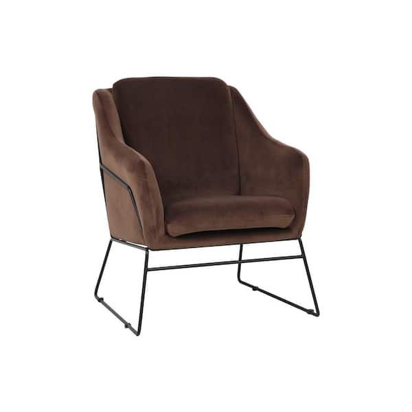 Leisuremod Harmony 26 in. Mid-Century Modern Coffee Brown Velvet Arm Chair with Metal Sled Base