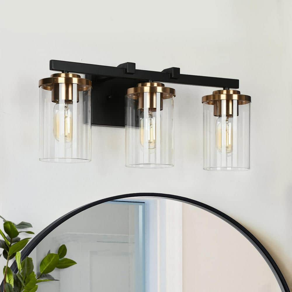 Zevni 20 in. Modern 3-Light Black Vanity Light, Transitional Wall