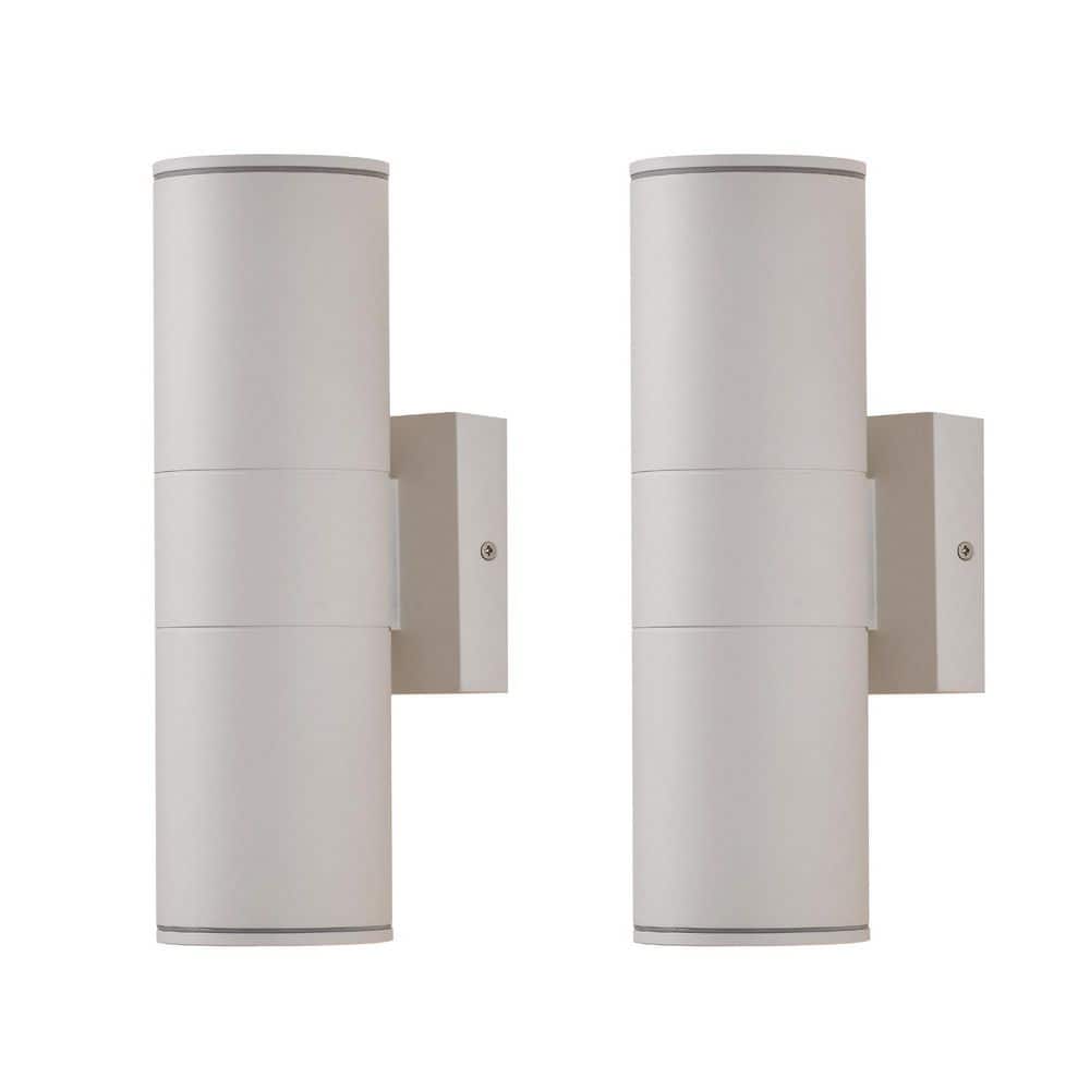 12 in. White Aluminum Modern Outdoor Hardwired Up and Down Cylinder Integrated LED Wall Sconce (2-Pack) price history on PriceWatchPro
