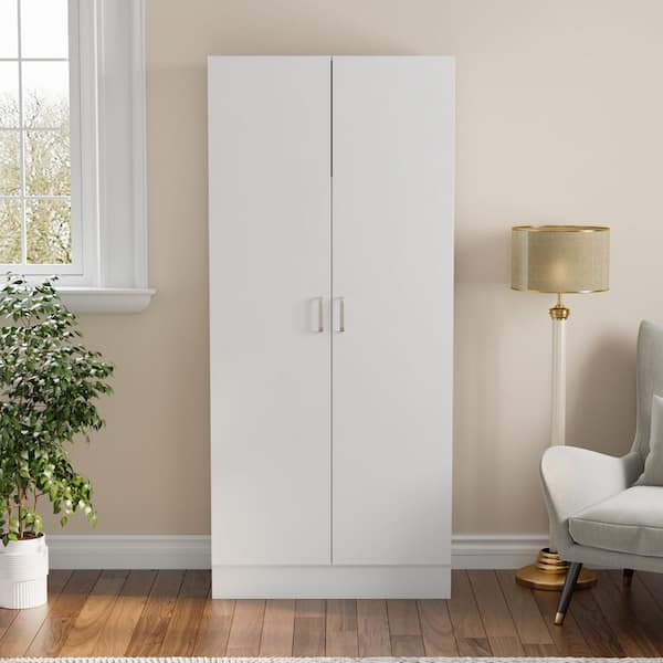 FUFU&GAGA 1-Piece White Wood Armoires, Hanging Rod, Storage