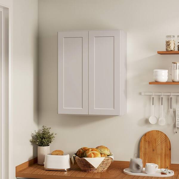 27 in W x 12 in D x 30 in H in Shaker Dove Plywood Ready to Assemble Kitchen Wall Cabinet with Doors and Shelves