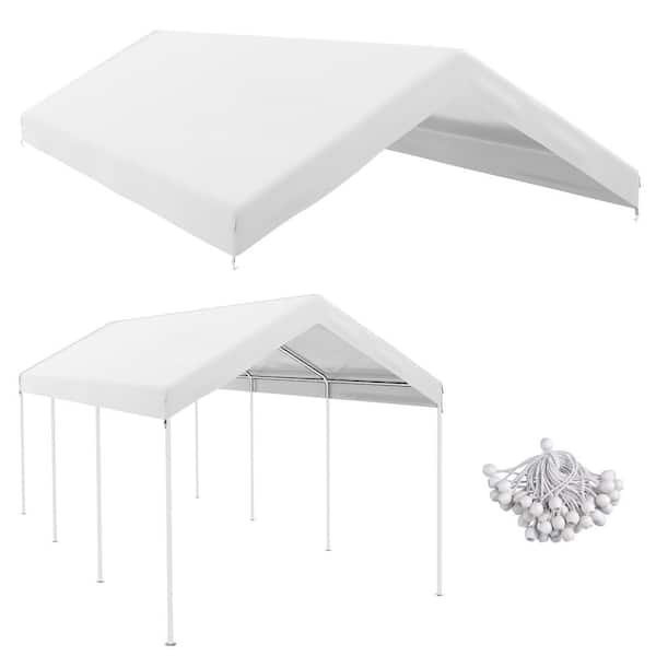 10 ft. x 20 ft. PE White Carport Replacement Top with Ball Bungee Cords