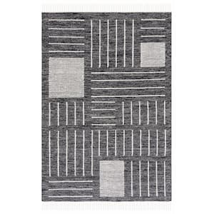 Kilim Black/Ivory Doormat 3 ft. x 5 ft. Striped Geometric Solid Color Area Rug
