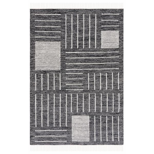 SAFAVIEH Kilim Black/Ivory Doormat 3 ft. x 5 ft. Striped Geometric Solid Color Area Rug