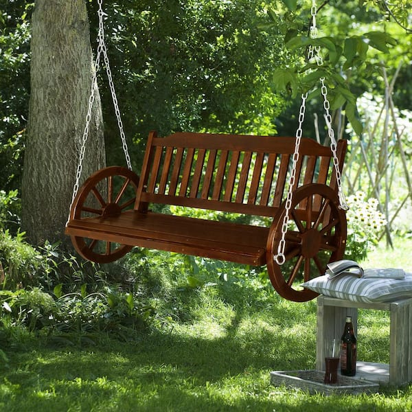 Karl home 2-Person Wood Porch Swing with Wheels K1G57000524 The