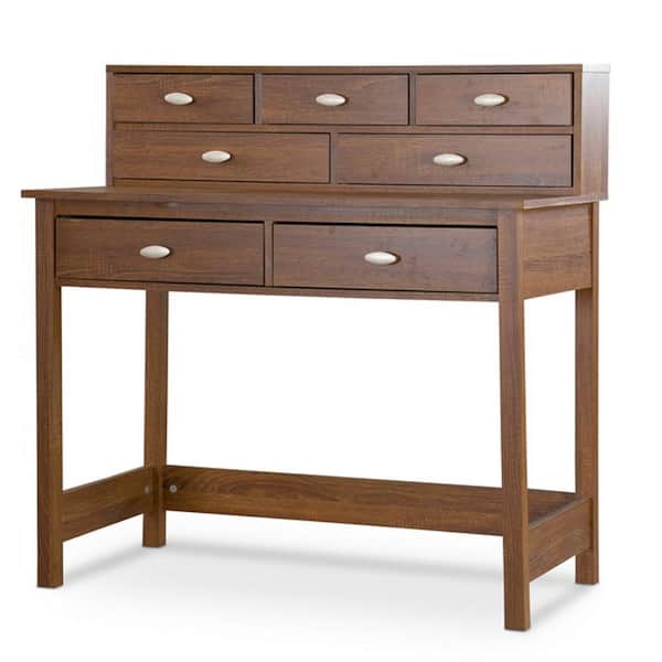 Baxton Studio 39.5 in. Medium Brown Wood Rectangular 7 -Drawer Writing Desk with Hutch