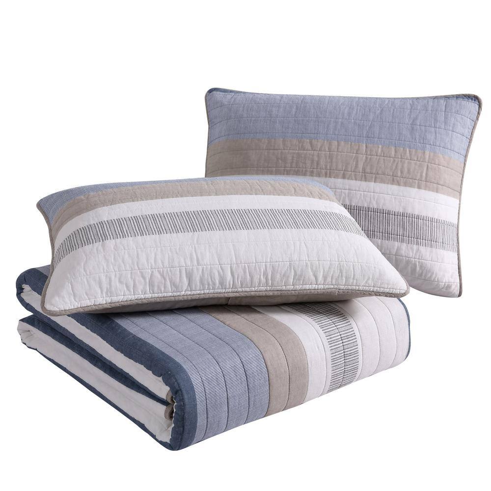 Galewood Twin Blue Cotton Reversible Quilt Set