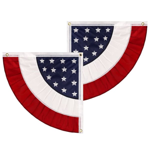 2 ft. x 2 ft. Embroidered USA Center Quarter Circle Fan Flag Patriotic Banner with Canvas Header Brass Grommets
