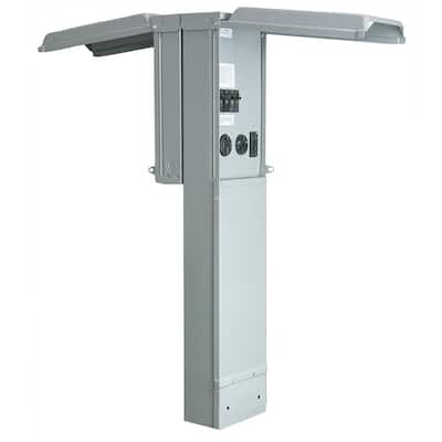 RV Pad Mount Pedestal with Back to Back 50 and 30 Amp RV Receptacles and a 20 Amp GFCI Receptacle