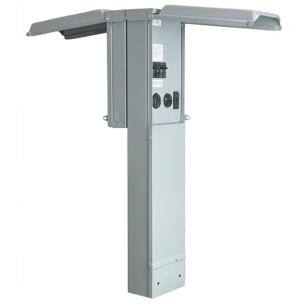GE RV Pad Mount Pedestal with Back to Back 50 and 30 Amp RV Receptacles and a 20 Amp GFCI Receptacle