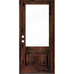 36 in. x 80 in. Knotty Alder Right-Hand/Inswing 3/4-Lite Clear Glass Red Mahogany Stain Wood Prehung Front Door