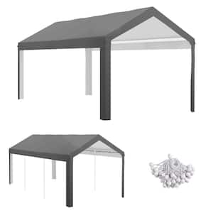 10 ft. x 20 ft. PE Dark Gray Carport Replacement Top with Ball Bungee Cords
