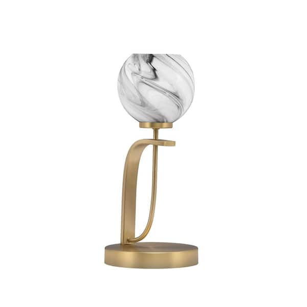 Unbranded Olympia 15.5 in. New Age Brass Piano Desk Lamp with Onyx Swirl Glass Shade